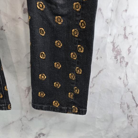 Pilcro Jeans Womens 26 Black Gold Floral Skinny Mid Rise Slim Straight - Picture 5 of 12